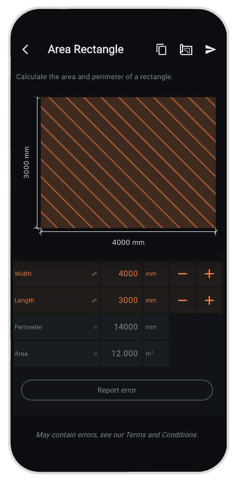 Area Rectangle mobile app