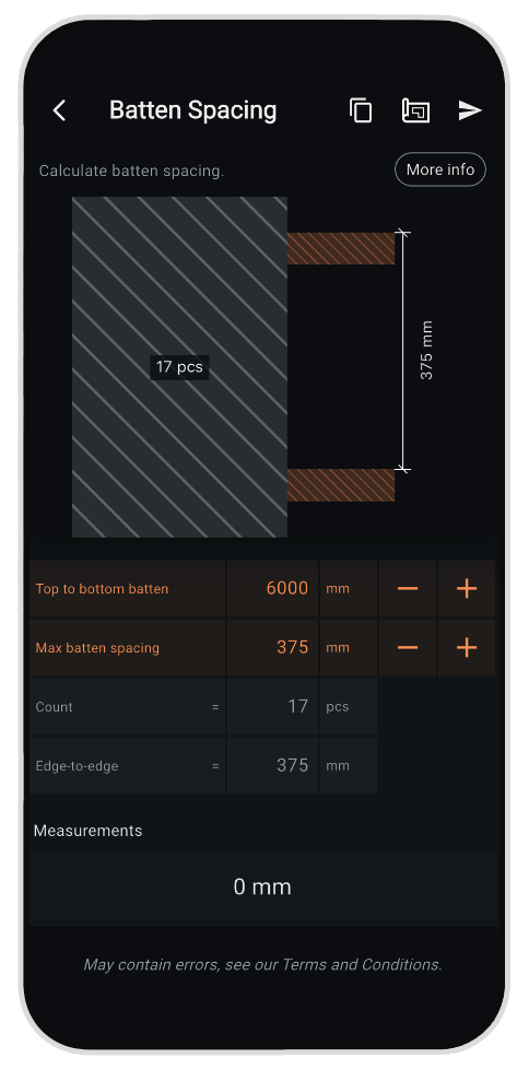 Batten Spacing mobile app