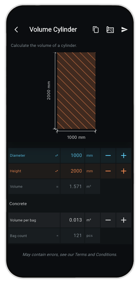 Volume Cylinder mobile app