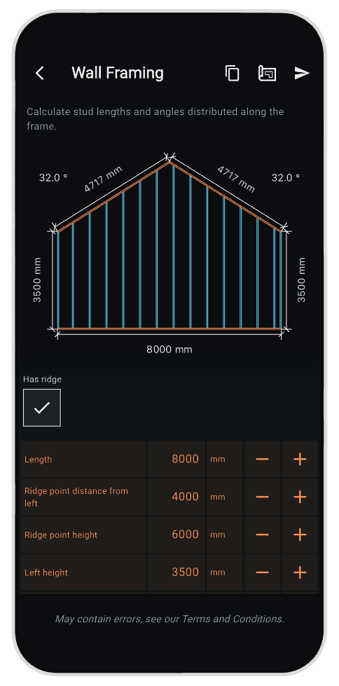 Wall Framing mobile app